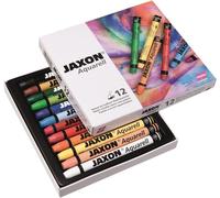 KALANKA-Jaxon 49412 Lot de 12 pastels à la cire aquarelle aquarelle aquarellables dans un étui en carton, haute brillance des couleurs, peinture riche, pour artistes, peintres amateurs, cours d'art