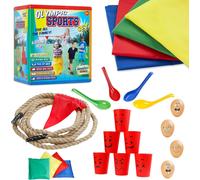 KALANKA-Jeux Exterieur Enfant Kit Jeux Anniversaire Fête Kermesse, Sports Day, Course en Sac, Course aux Oeufs, Tir à la Corde, Chamboule Tout, Marelle, Jeu de Lancer d'Anneaux, Jeu d'Équilibre
