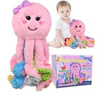 KALANKA-Jouet Bebe 1 an, Rose Kawaii Pieuvre Peluche avec 8 Tentacules Texturés, Jouet Bebe 3 6 9 12 18 Mois, Jouet Sensoriel Montessori pour Fille 1 2 3 Ans, Cadeaux pour Bébé Fille, Jouet Autisme