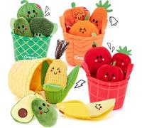 KALANKA-Jouet Bebe 6 Mois Jouet Eveil Bebe 6-12 Mois, 16 Pièces Fruits et Legumes Jouets en Peluche avec Panier, Jouet Sensoriel Bebe Jeux Montessori Cadeau Bebe 1 an Garçon Fille