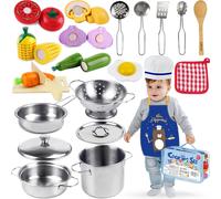 KALANKA-Jouet Bois Fruit Légume Découper, Enfant Dinette Nourriture Accessoire Ustensile Cuisine, Jeu Chef Marchand Tablier, Cadeau Anniversaire Pâques Halloween Noël Éducatif Montessori Garçon Fille