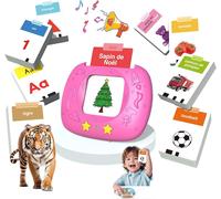 KALANKA-Jouets d'apprentissage de la parole pour tout-petits, cartes-flash réalistes améliorées, mots visuels avec sons, accent français, kit éducatif Montessori pour enfants d'âge préscolaire (Rose)