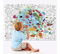 KALANKA-Joyeux Anniversaire Poster à Colorier avec Feutres, 118 * 84cm Géant Papier Poster à Coloriage pour Enfants Garçons Anniversaire Cadeaux Artisanat, Marin Animal Espace Dinosaures Voiture Pira
