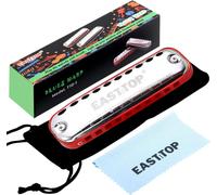 KALANKA-Junior Blues Harmonica, 10 trous C Key Harmonica diatonique Orgue à bouche pour débutant, enfants, enfants, étudiants, cadeau, avec bord arrondi et pochette en tissu, rouge