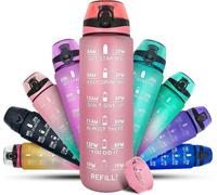 Kalanka-K-Mart Bouteille D'eau De Sport De 1 L Avec Marqueur De Temps Motivant, Anti-Fuite, Sans Bpa, Non Toxique Pour La Course À Pied, Le Cyclisme, La Gym, L'école Et Le Bureau
