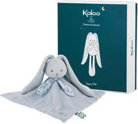 KALANKA-Kaloo - Lapinoo - Doudou Lapin Bleu - Peluche Bébé - Carré 30 x 30 cm - Bi-Matières Viscose et Velours Côtelé Très Doux - Boîte Cadeau - Dès la Naissance, K218003