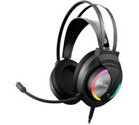 KALANKA-KAPPA - Casque de jeu avec microphone, son stéréo, LED RVB arc-en-ciel, haut-parleurs de 50 mm, bandeau réglable, micro flexible, USB, compatible PC, noir