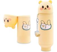 KALANKA-Kawaii Federmäppchen, 2-in-1 Weiche Silikontasche - Kawaii, Kinder Federmäppchen, Silikon, Stile, Mit Stressabbau-Spielzeug (Gelber Bär)