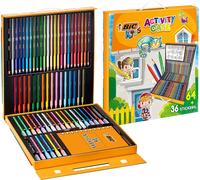 KALANKA-Kids Mallette de Coloriage - 24 Crayons de Couleurs/24 Feutres/16 Craies et 36 Stickers à Colorier