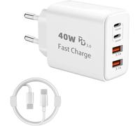KALANKA-Kit 2 Pi¿¿ces Chargeur 40W 4 Ports USB-C/USB-A avec cable C-C 2m ¿C Chargeur Rapide Multi-Appareils pour iPhone 16/15/14, Galaxy S24/S25 Ultra, iPad ¿C PD + QC 3.0