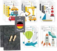 KALANKA-Kit de bricolage maxi avec 10 images à piquer (2 x véhicules, chantier, avions, bateaux, espace) DIN A5, 2 x feutrine piquante chacune