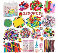 Kalanka-Kit De Bricolage Pour Enfants, 2200 Pièces, Boîte De Bricolage, Feutre, Papier De Bricolage, Matériel De Bricolage, Boîte De Bricolage, Scrapbooking, Cure-Pipes, Pompons, Perles