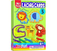 KALANKA-Kit de Cartes de Laçage Safari pour Enfants dès 3 Ans, 5 Projets Débutants (Lion, Singe, Éléphant), Instructions, Jouet Éducatif pour Motricité Fine