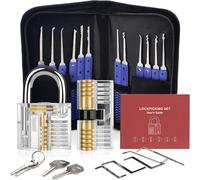 Kalanka-Kit De Crochetage Serrure 26 Pièces, Lock Picking Kit Outils De D'entraînement Avec 2 Serrure Transparente, Poignée En Silicone Bleue Confortable, Pour Serruriers Débutant Et Pro