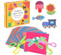 KALANKA-Kit de Découpe de Papier pour Enfants, 2 Pcs Ciseaux en Plastique pour Enfants 96pcs Feuilles de Papier Kit d'activités Jouet éducatif Pour la maternelle, la Crèche, le Bricolage