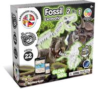 KALANKA-- Kit de Fouille de Fossiles 2 en 1 - Excaver et Assembler 2 Dinosaures Qui Brille dans l'Obscurité, 22 pièces: T-Rex et Triceratops - Jouet pour Enfants +6 Ans