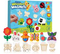 KALANKA-Kit de peinture créative avec 12 aimants en bois pour enfants, décorez votre propre cadeau de peinture pour garçons et filles de 3 à 12 ans, fêtes d'anniversaire et travaux manuels en famille