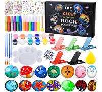 KALANKA-Kit de Peinture sur Pierre pour Enfants,12 Galets à Décore + 2 pierres lumineuses,Kits de Loisirs Créatifs Enfants,Kits de Bricolage avec 24 Peintures et 4 autocollants,pour Enfants de 3+ Ans