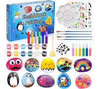 KALANKA-Kit de Peinture Sur Pierre Pour Enfants, Kit de Peinture Sur Roche Kits de Galets a Peindre, Peinture Rupestre Kits de Loisirs Créatifs Activites Manuelles pour Filles Garçons de 5+ Ans