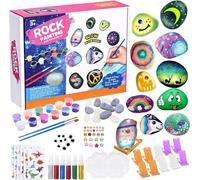 KALANKA-Kit de Peinture sur Pierre pour Enfants, Kits de Loisirs Créatifs Enfants, 12 Galets a Peindre Décorer avec 18 Peintures et autocollants, Cadeau Créatif pour Convient Aux Garçons et Filles de