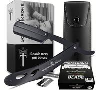 Kalanka-Kit De Rasage Barbier Professionnel Noir - Inclut Rasoir Manuel, 100 Demi-Lames Derby & Étui Élégant