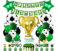 KALANKA-Kit Decoration Anniversaire Football, Géant Ballons Football avec Happy Birthday bannière, Ballons Aluminium Football Trophée Champion pour Decoration Sports Thème Anniversaire Fête Garcon En