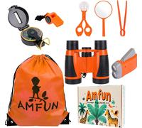 KALANKA-Kit Exploration Enfant, 8PCS Ensemble Explorateur Extérieur Jouets avec Boussole, Loupe, Boite Loupe Insecte pour Garçons Filles