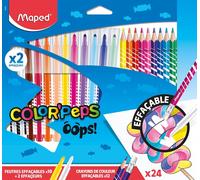 KALANKA-- Kit Feutres et Crayons de Couleur Effaçables Oops Color'Peps - 12 Crayons de Coloriage avec Embout Gomme + 12 Feutres qui s'effaçent