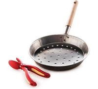 Kalanka-Kit Poêle À Châtaignes Et Coupe-Châtaignes, Poêle À Châtaignes 52 X 27 X 4 Cm, Diamètre 27 Cm, Coupe-Châtaignes, Métal, Acier, Made In Italy, Gris