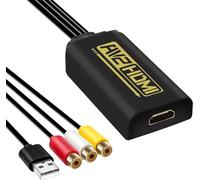 Kalanka-Kuyia Câble Convertisseur 3 Rca Vers Hdmi, Câble Av Vers Hdmi Avec Câble D'alimentation Usb Audio Video Upscaler Pal/Ntsc, Compatible Avec Nintendo Xbox Ps4 Ps3 Hdtv Stb Vcr Blu-Ray Dvd (Noir