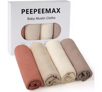 Kalanka-Langes Coton Bébé 50x25cm, Mousseline Lange Bebe Lot De 4, Extra Doux Absorbant Respirant Pour Nouveauné Peau Sensible, Carrés De Mousseline Pour Garçons Et Filles, Brun
