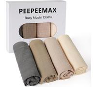 Kalanka-Langes Coton Bébé 50x25cm, Mousseline Lange Bebe Lot De 4, Extra Doux Absorbant Respirant Pour Nouveauné Peau Sensible, Carrés De Mousseline Pour Garçons Et Filles, Gris