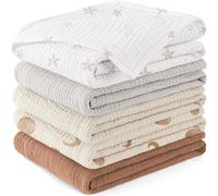 Kalanka-Langes Coton Bébé 60x60cm,Lot De 5 Mousseline De Coton Carrés De Mousseline Super Absorbant De Mousseline À Grain Pour Unisexe Bébé Filles Et Garçons(Lune D'abricot)