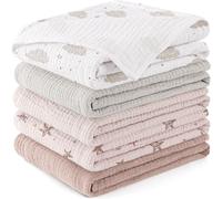 Kalanka-Langes Coton Bébé 60x60cm,Lot De 5 Mousseline De Coton Carrés De Mousseline Super Absorbant De Mousseline À Grain Pour Unisexe Bébé Filles Et Garçons(Pentagramme Rose)