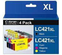 KALANKA-LC421 XL Pack de 4 Cartouches d'encre Remplacement Compatible pour Brother LC421 LC421XL pour Brother DCP-J1050DW DCP-J1140DW MFC-J1010DW (Noir, Cyan, Magenta, Jaune)