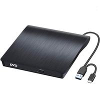 KALANKA-Lecteur CD/DVD Externe USB 3.0 et Type C Portable CD-R/-RW Drive, Lecteur Graveur Portable CD, pour PC, Laptop, Desktops, Windows 7/8/10/11/XP/Vista/Linux et Mac OS Apple/iMac/Macbook