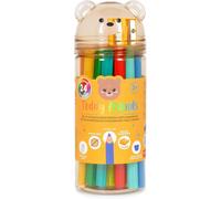 KALANKA-Legami - Lot de 24 crayons de couleur avec taille-crayon Teddy Friends, crayons de couleur, en forme d'ours, résistants, sans bois, couleurs vives, récipient en PET réutilisable