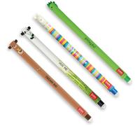 Kalanka-Legami - Set De 4 Stylos Gel Effaçables, Dino, Teddy Bear, Panda, Llama, Bille À L'extrémité Pour Enlever L'encre, Noir, Bleu, Vert, Rouge, Sensible À La Température, Diamètre De La Pointe 0,