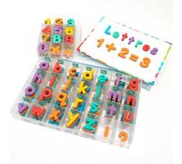 KALANKA-Lettres et Chiffres Magnétiques pour Enfants ¿ 182 Lettres, 81 Numéros et Symboles ¿ Aimants pour Enfants ¿ Deux Boîtes, Un Tableau Magnétique, des Marqueurs et Une Brosse