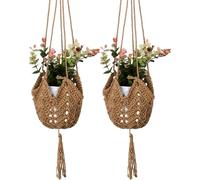 Kalanka-Linxiu Lot De 2 Supports De Plantes En Corde De Jute Avec Crochets Pour Suspension - Support De Pot De Fleurs En Macramé Pour Décoration Intérieure - Panier De Fleurs À Suspendre Au Mur