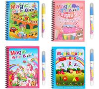 KALANKA-Livre de Coloriage Magique à l'eau,4 PCS Enfants Livres de Coloriage à l'eau Réutilisable Lettre de Licorne de Dessin Animé pour Dessiner Peindre à l'eau Idéal en Voyage pour Enfants