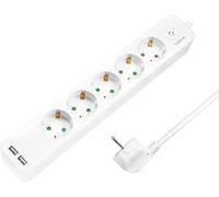 KALANKA-LogiLink LPS249U Bloc multiprise 5 Prises (5 Prises CEE 7/3) + 2 Ports USB A avec Interrupteur Marche/arrêt et Protection IP20, Longueur du câble = 1,5 m, Blanc 5 + 2 Prises.