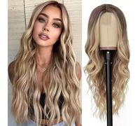 Kalanka-Longue Perruque Blond Ondulée Pour Femmes, Frange Cheveux Naturels Synthétiques Perruques Résistantes À La Chaleur Cosplay Tenue Quotidienne