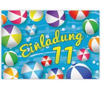 KALANKA-Lot de 12 cartes d'invitation pour 11e anniversaire d'enfant Piscine Natation Garçon Fille Invitation onzième anniversaire