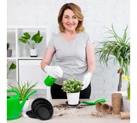 KALANKA-Lot de 12 dessous de pot de fleurs - 14/18/21 cm - En plastique - Ronds - Pour plantes, fleurs, jardin - Noir