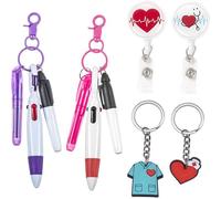 Kalanka-Lot De 12 Mini Surligneurs Pour Infirmière - Marqueur Permanent, Stylo À Bille Rétractable Avec Porte-Clés - Cadeau D'infirmière, Porte-Badge