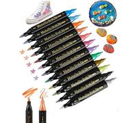 Kalanka-Lot De 12 Stylos Métalliques - Feutres À Pointe Fine Et Marqueur Double Pointe - Stylos À Paillettes Étanches - Stylos Acryliques - Stylo Doré Pour Écrire Un Livre D'or, Scrapbooking, Bois, V
