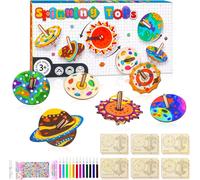 KALANKA-Lot de 12 Toupies en Bois Kit Créatif pour Enfants - Bricolage, Peinture & Planètes - Activités Manuelles Anniversaire -3-12 Ans (Bois)