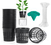 KALANKA-Lot de 15 Pots en Filet de 10.2 cm avec mèche hydroponique de 4.5 m pour Aquarium Mason Jar Seaux Insert Orchidée Kratky Légumes Jardinage Jardinage Paniers en Maille ajourée Bord Large