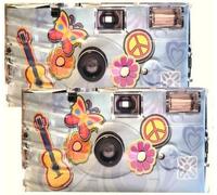 KALANKA-Lot de 2 appareils photo jetables 1A PORST Edition Flower Power, fleurs et papillon, avec flash, piles et film (lot de 2, 27 prises chacune)